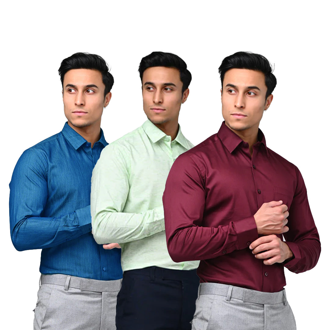 Brandeer Premium Formal Shirt for Men – Slim Fit Cotton Blend Combo Pack of 3